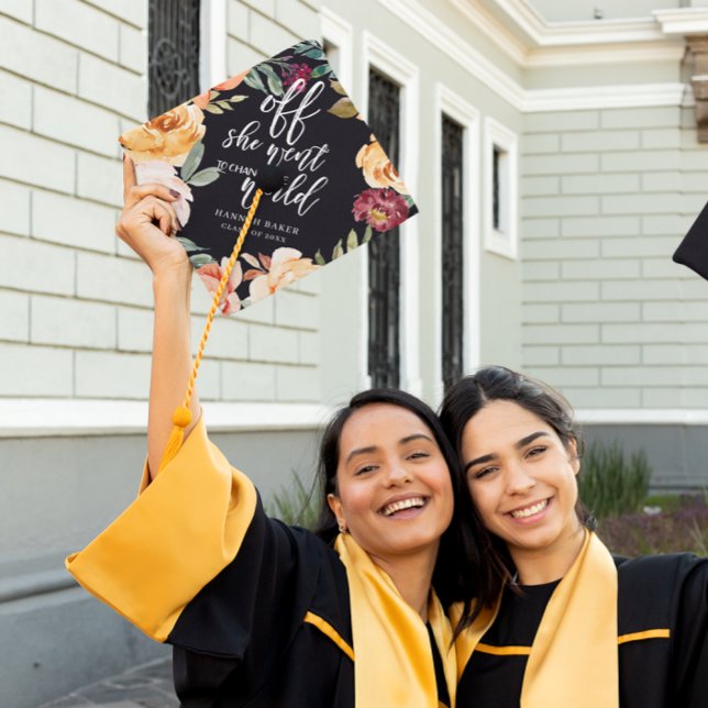 Change the World | Floral Wreath Custom Monogram  Graduation Cap Topper (Creator Uploaded)