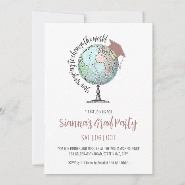 Change the World Simple Minimalist Graduation  Invitation (Front)