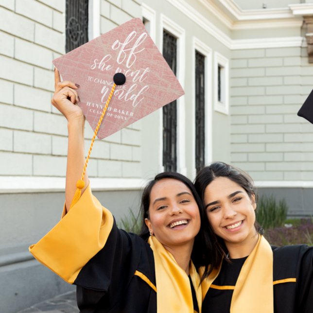 Change the World | World Map Custom Monogram  Graduation Cap Topper (Creator Uploaded)