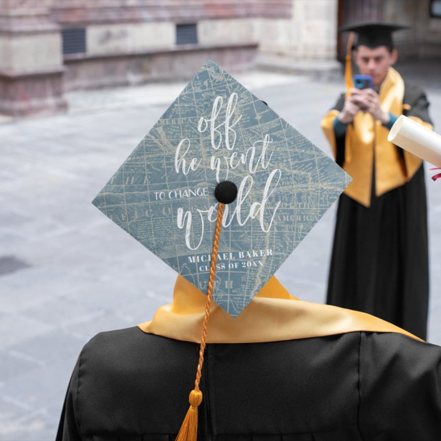 Change the World | World Map Custom Monogram  Graduation Cap Topper (Creator Uploaded)