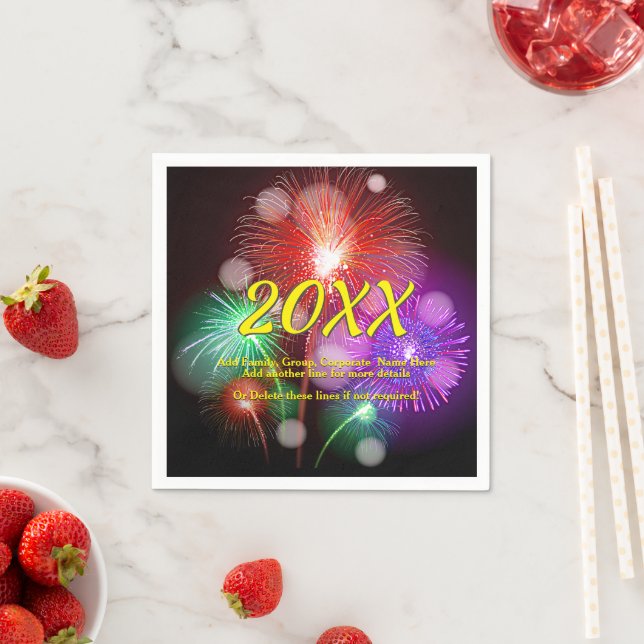 Change Year, Add Any Name Text New Year Fireworks Napkin (Insitu)