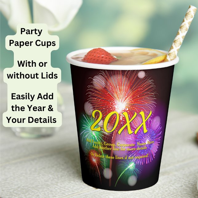Change Year, Add Any Name Text New Year Fireworks Paper Cups (Creator Uploaded)
