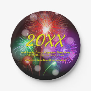 Change Year, Add Any Name Text New Year Fireworks  Paper Plate