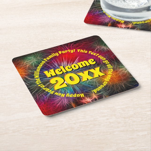 Change Year Edit Text Add Name New Year 20xx    Square Paper Coaster (Angled)