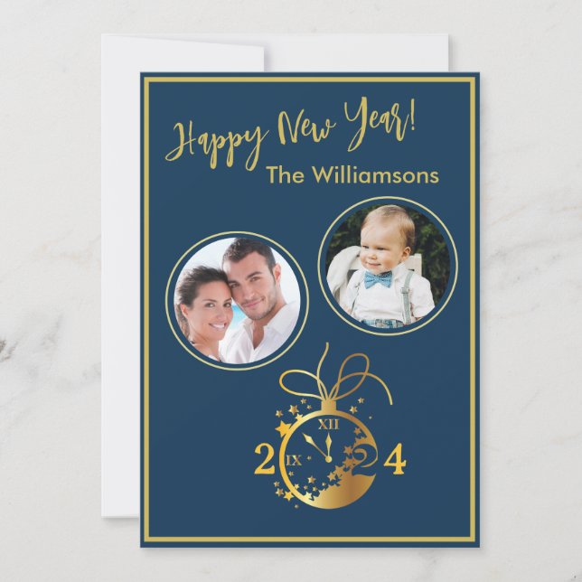 Change Year Happy New Year's 2 Photo Clock Card (Front)