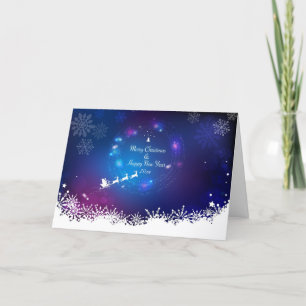 Change Year Merry Christmas Santa Sleigh Blue  Holiday Card