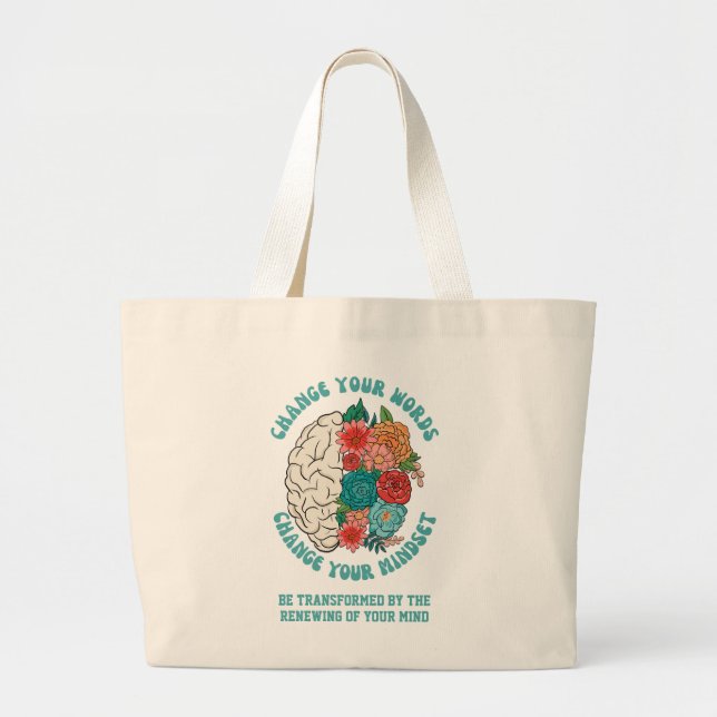 CHANGE YOUR WORDS Change Your Mindset Christian Large Tote Bag (Front)