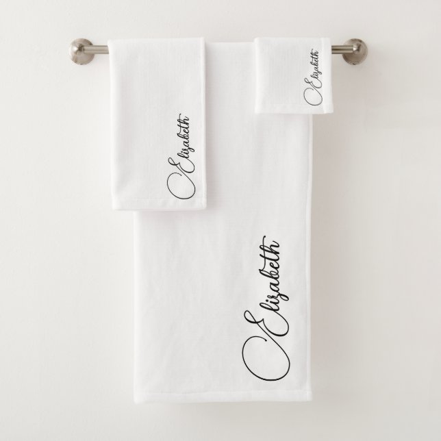 Changeable Black White Template Script Name Bath Towel Set (Insitu)