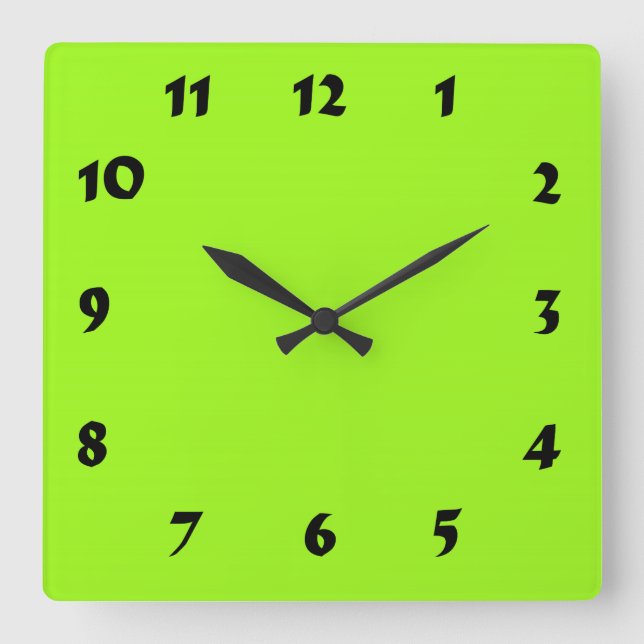 Changeable Numbered Neon Bright Green Clock (Front)