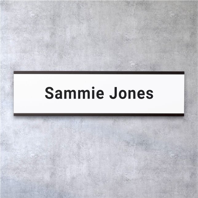 Changeable Office Name Plate for Door Custom (MISOOK White Name Plate with Black Metallic Frame Minimalist)