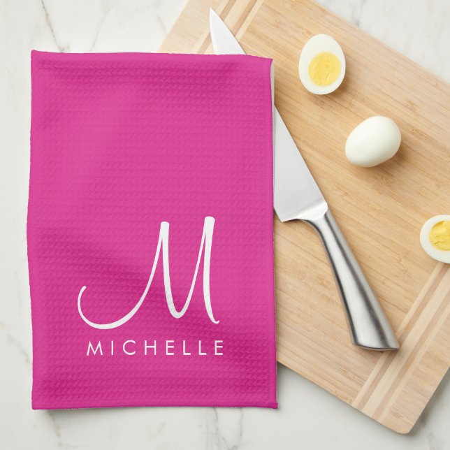 Changeable Text Colour Initial Name Monogram Kitchen Towel (Quarter Fold)