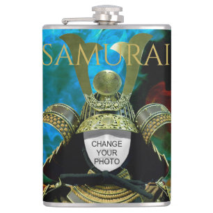 Changeable Your Photo, Samurai Helmet Hip Flask