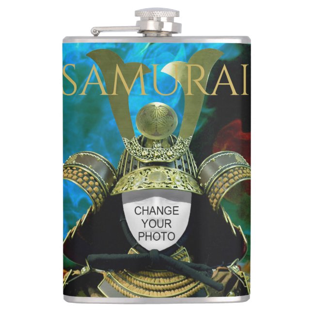 Changeable Your Photo, Samurai Helmet Hip Flask (Front)