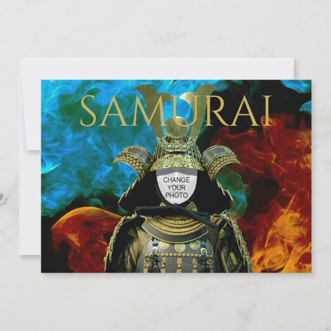 Changeable Your Photo, Samurai Helmet Invitation (Front)