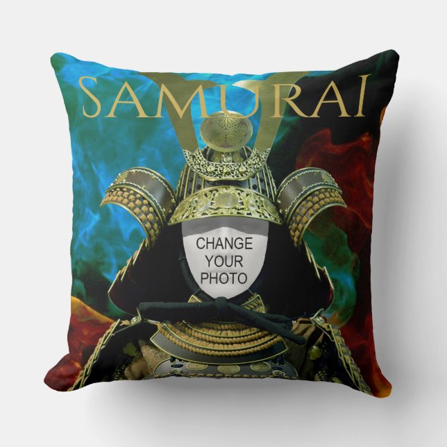 Changeable Your Photo, Samurai Helmet Throw Pillow (Front)