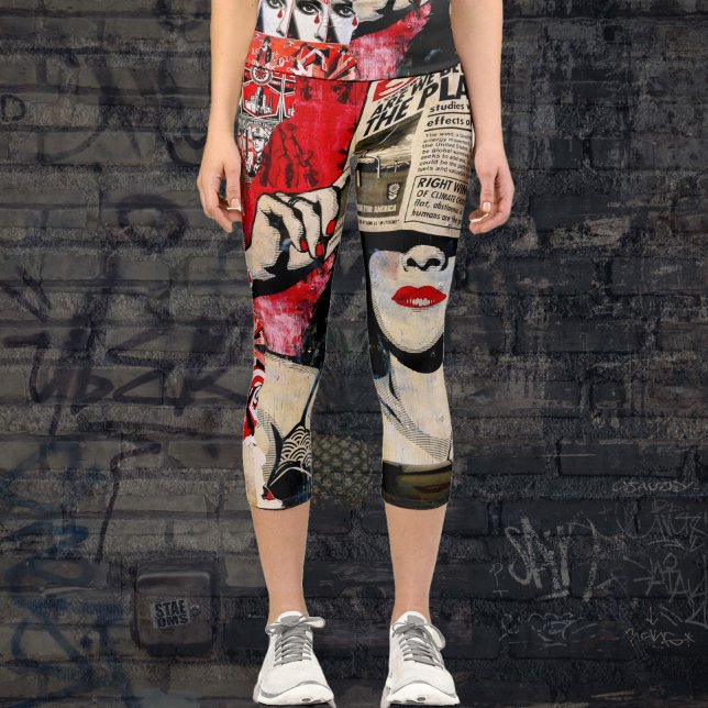 'Changement climatique' leggings capri rouge & noi (Créateur téléchargé)