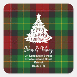 Changement d'adresse autocollant noël tartan arbre