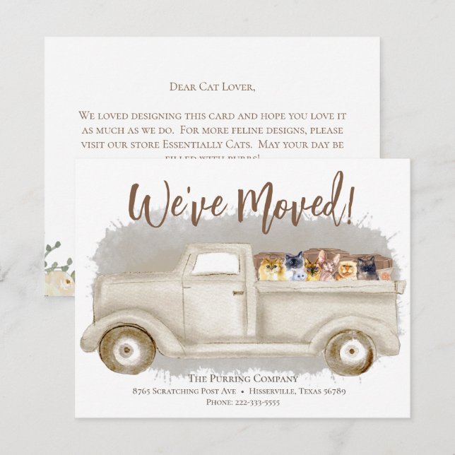 Changement D'Adresse, Chats, Faire-part De Camion  (Devant / Derrière)