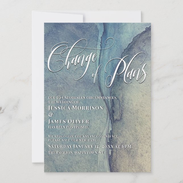 Changement de plan Artsy Blues Carte Mariage repor (Devant)