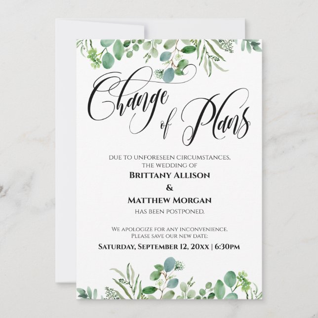 Changement de plan Eucalyptus Carte Mariage report (Devant)