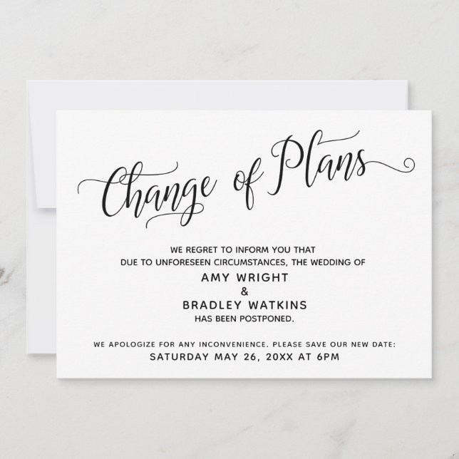 Changement de plan Reporté Faire-part Mariage (Devant)