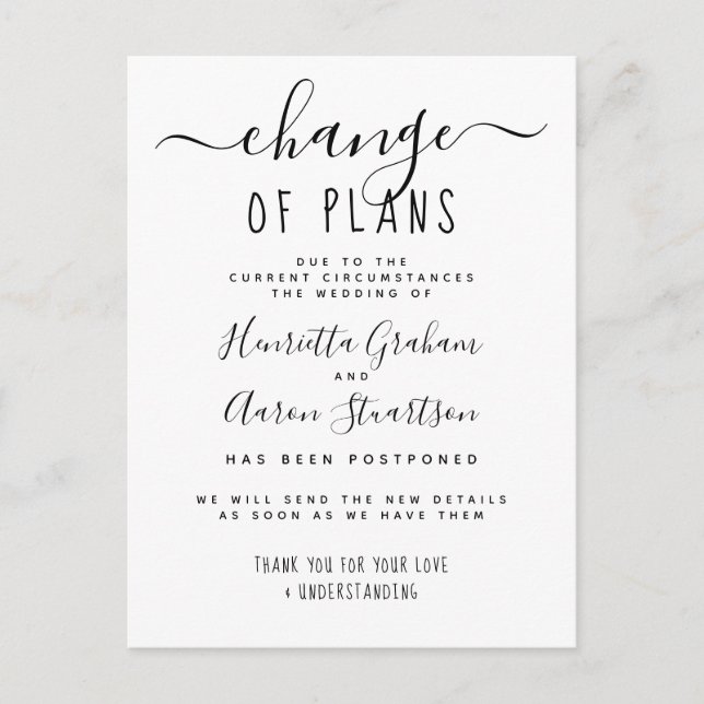 Changement de plans Élégant Faire-part de la nouve (Devant)