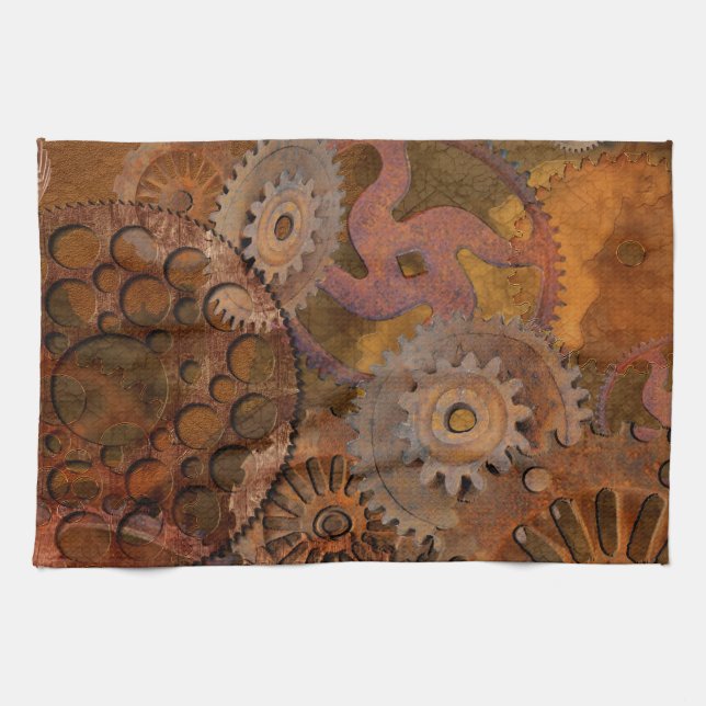 Changing Gear - Steampunk Gears & Cogs Kitchen Towel (Horizontal)
