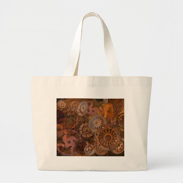 Changing Gear - Steampunk Gears & Cogs Large Tote Bag (Front)