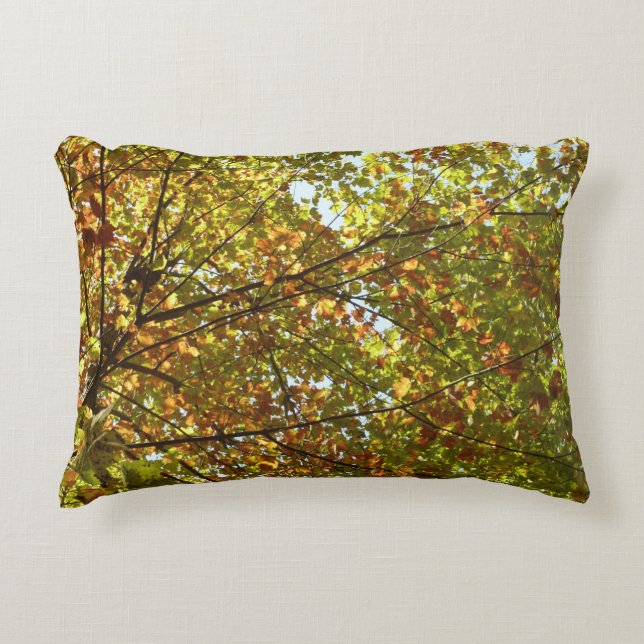 Changing Maple Tree Green and Gold Fall Colour Accent Pillow (Front)