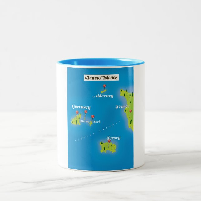 Channel Islands Map poster. Two-Tone Coffee Mug (Center)