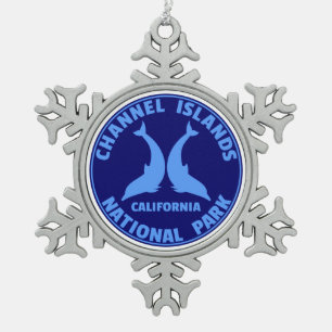 Channel Islands National Park California Dolphin Snowflake Pewter Christmas Ornament