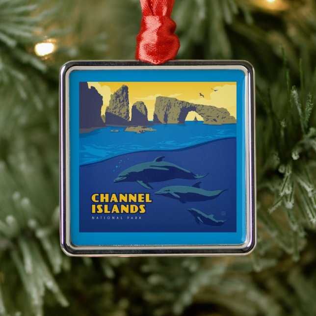 Channel Islands National Park Dolphins Metal Ornament (Tree)