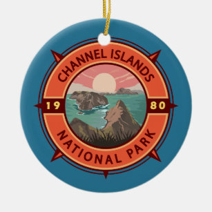 Channel Islands National Park Retro Compass Emblem Ceramic Ornament
