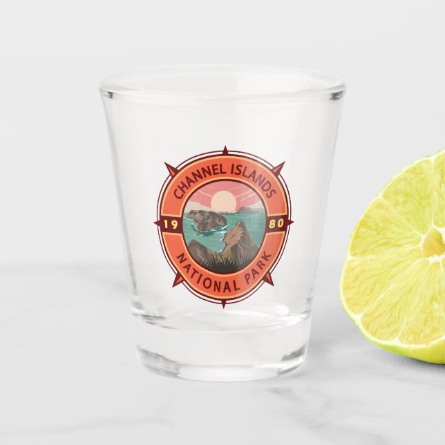 Channel Islands National Park Retro Compass Emblem Shot Glass (Front)
