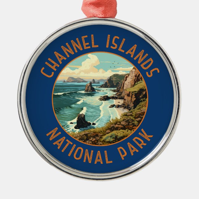 Channel Islands National Park Retro Distressed Art Metal Ornament (Front)