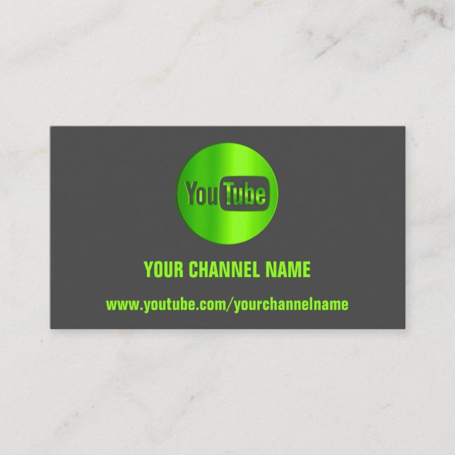 CHANNEL NAME YOUTUBER LOGO QR CODE GREY GREEN BUSINESS CARD (Front)