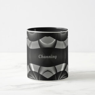 CHANNING ~ GLOSSY 3D Black Silver Grey Fractal ~ Mug
