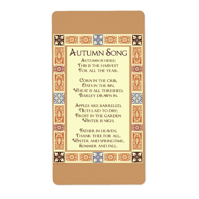 Chanson d'automne Thanksgiving Harvest Poem Stick (Devant)