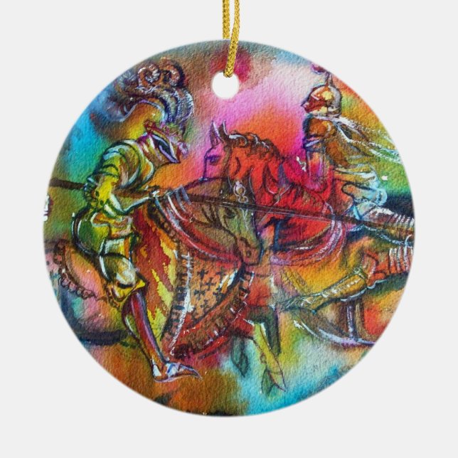 CHANSON DE ROLAND/ COMBAT OF KNIGHTS IN TOURNAMENT CERAMIC ORNAMENT (Front)