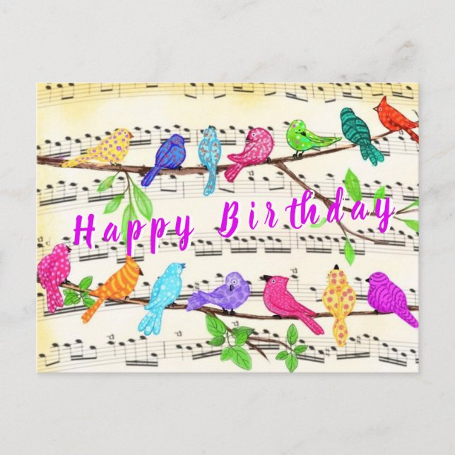 Chanson d'oiseau coloré Musical Bonne carte d'anni (Devant)