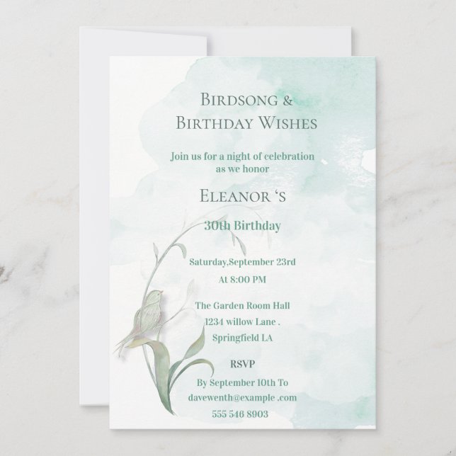 Chansons d'oiseaux et vœux de bonheur Invitation  (Devant)