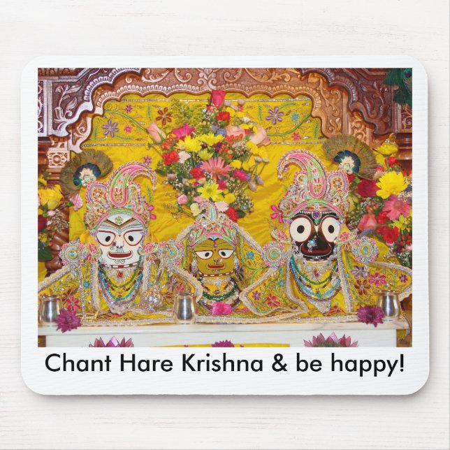 Chant Hare Krishna & be happy! Mouse Pad (Front)