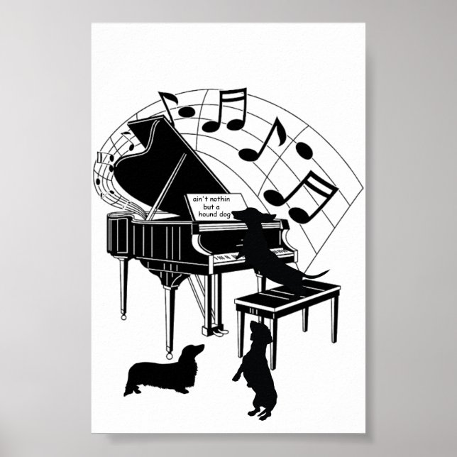 Chanter Dachshund Piano Imprimer Poster Papier (Ma (Devant)