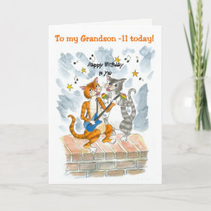 Chanter des chats 11e carte d'anniversaire amusant