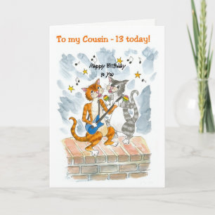 Chanter des chats 13e carte d'anniversaire amusant