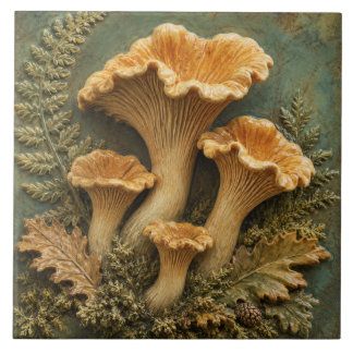 Chanterelle Mushrooms and Woodland Ferns Tile