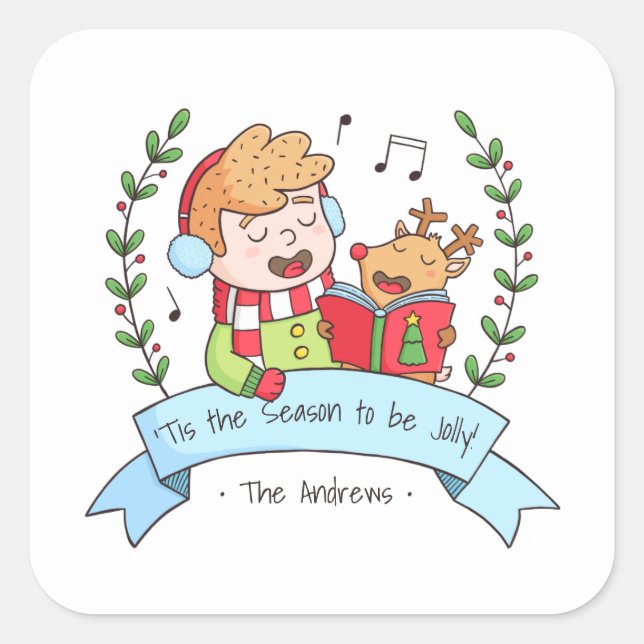 Chants de Noël mignons garçon et autocollants de (Devant)