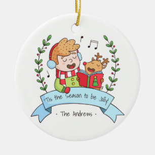 Chants de Noël mignons garçon et ornement de renne