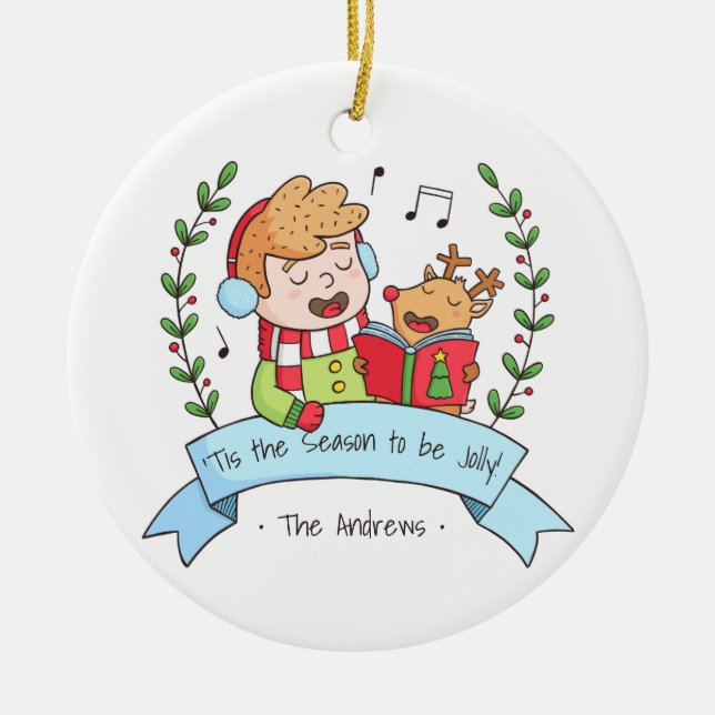 Chants de Noël mignons garçon et ornement de renne (Devant)