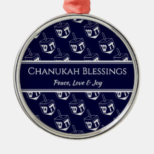 CHANUKAH BLESSINGS Customized   Dreidel GRAY Metal Ornament